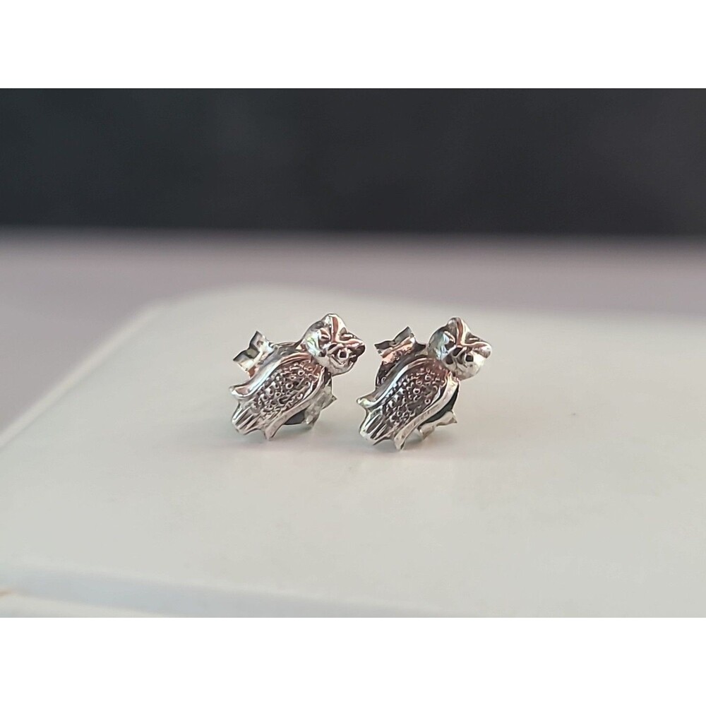 925 Sterling Silver Owl Shaped Stud Earrings Vintage